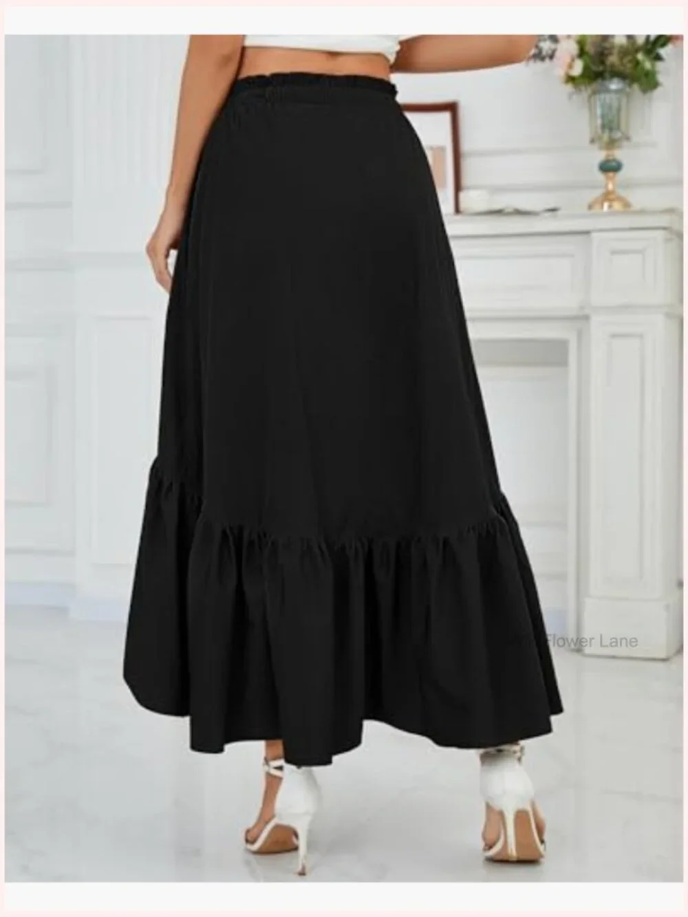 Western Boho Ruffle Maxi Skirt Asymmetrical High Low Flowy Midi - Picture 6 of 7